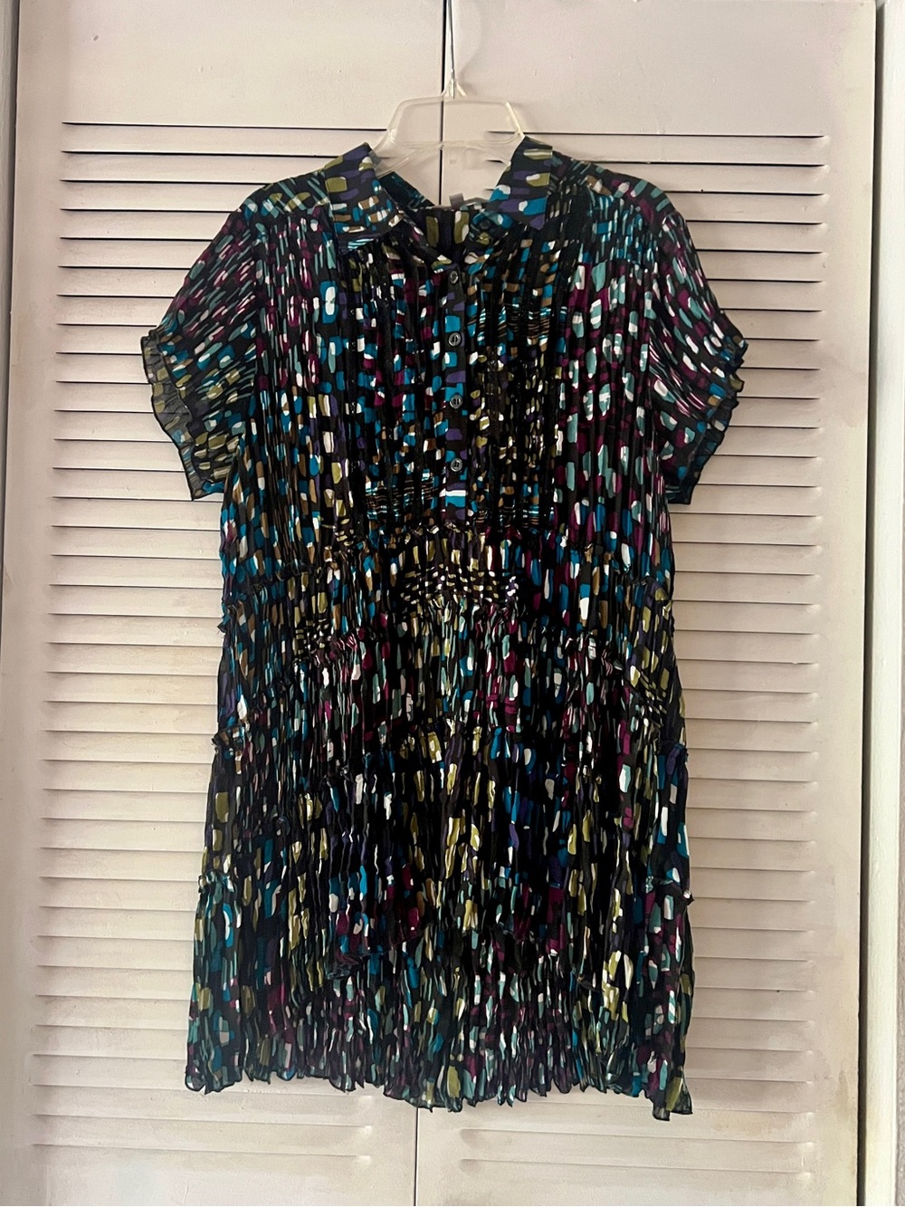 NY Collection Multi-Color Abstract Print Short Sleeve Women's Top